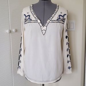 Velvet by Graham & Spencer Embroidered Long Sleeve Top  Size M NWT